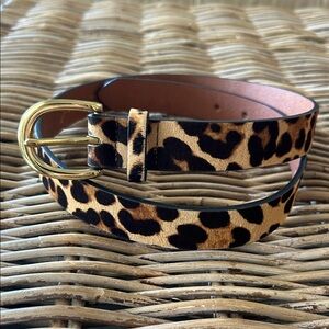 J. Crew Leather Leopard Pattern Belt & Gold Buckle
